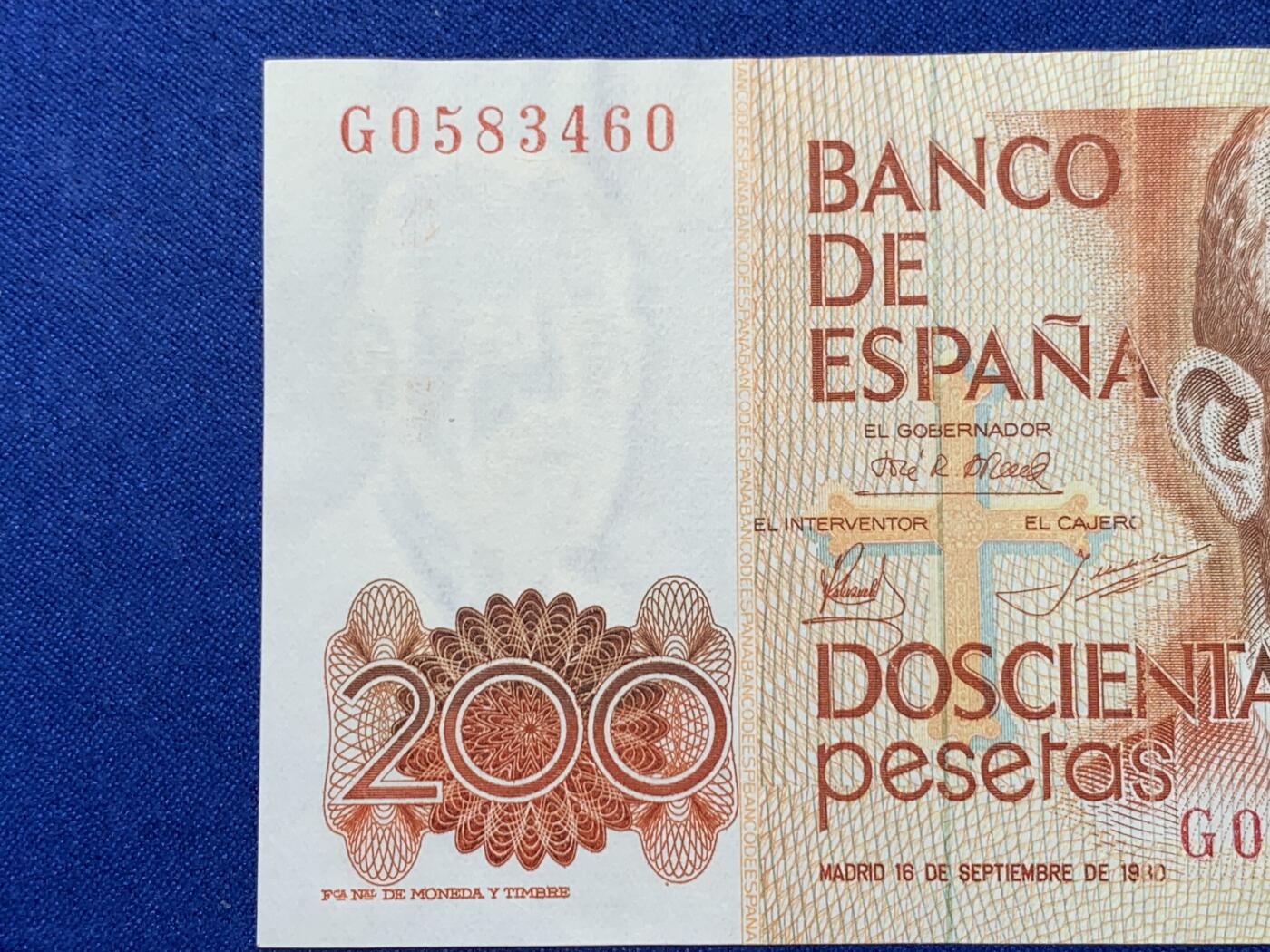 《竞宝斋》第274场- 周日，周一，周二  3场连拍 （全场包邮） 西班牙1980  利奥波多·加西德·拉斯阿拉斯 200比塞塔 纸币 细节见图