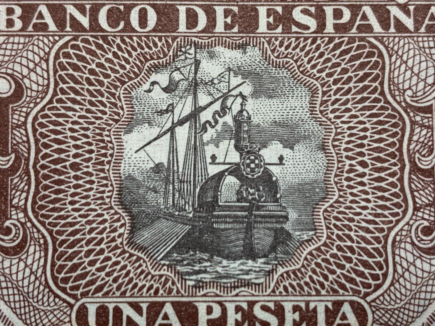 《竞宝斋》第274场- 周日，周一，周二  3场连拍 （全场包邮） 西班牙 1951年 唐吉坷德 1比塞塔 纸币