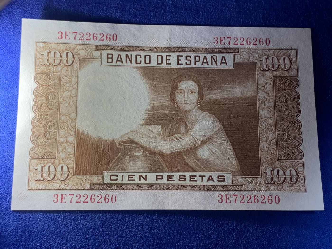 《竞宝斋》第274场- 周日，周一，周二  3场连拍 （全场包邮） 西班牙 1953年 油画《模特》 100比塞塔 纸币 