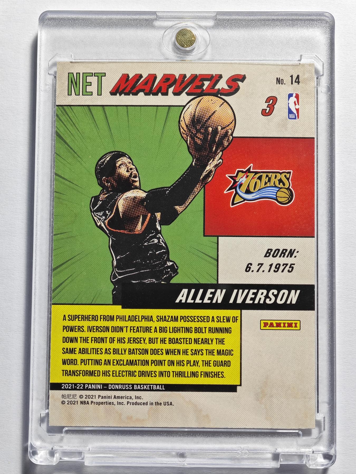 【德藏】 卡牌拍卖第13期【无每件最低收费❗️】 NBA 2021-22 PANINI 76人 艾伦·艾弗森 漫威特卡 (本卡包装为全新：卡砖、卡砖膜)