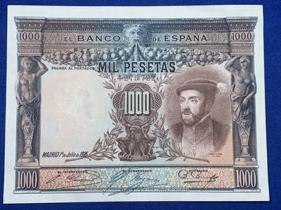 《竞宝斋》第274场- 周日，周一，周二  3场连拍 （全场包邮） - 西班牙 1925 1000比塞塔 纸币 巨大规格 细节见图