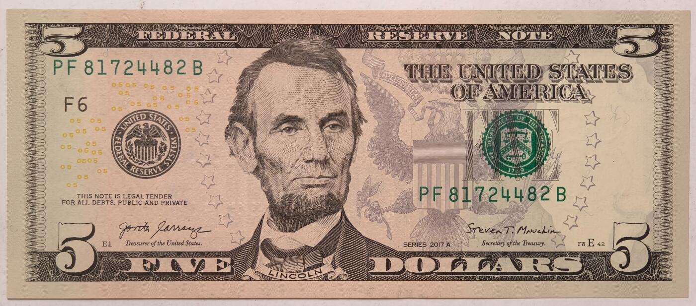 紫瑗钱币——第359期拍卖——纸币场 美国 2017年 F版 A序列 亚伯拉罕·林肯 5美元 彩色版 UNC