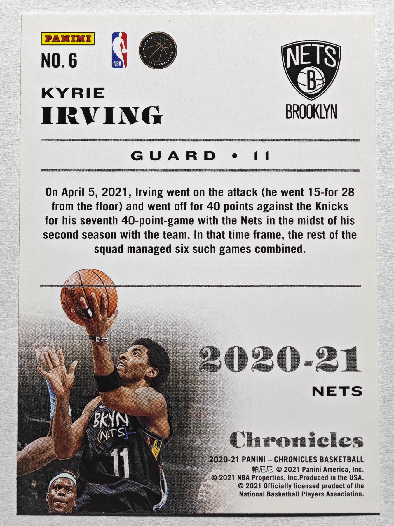 【德藏】 卡牌拍卖第13期【无每件最低收费❗️】  NBA 2020-21年 PANINI Chronicles 篮网 凯里·欧文(本卡包装为全新：卡膜、卡夹、卡夹膜)