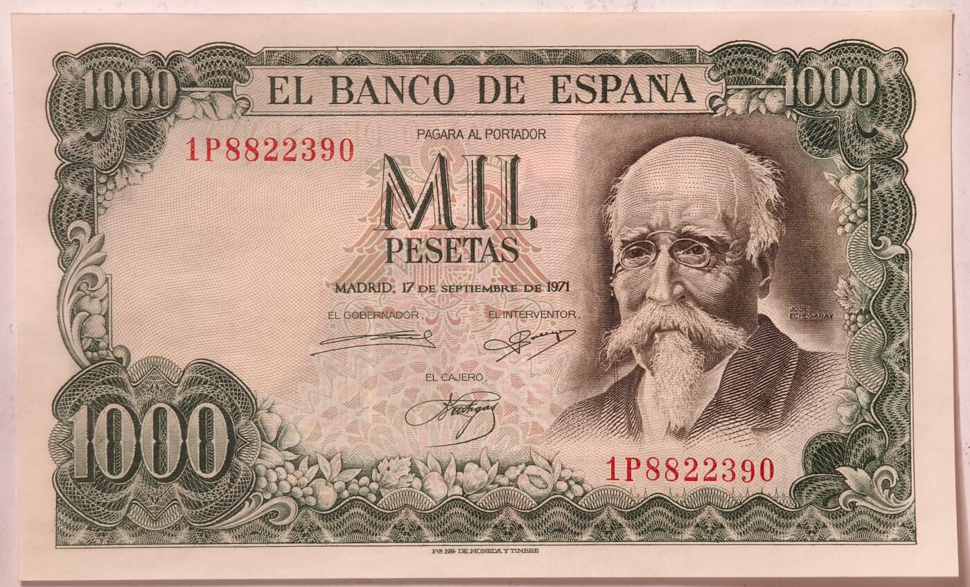 紫瑗钱币——第359期拍卖——纸币场 西班牙 1971(1974)年 何塞·埃切加赖 1000比塞塔 UNC (P-154)