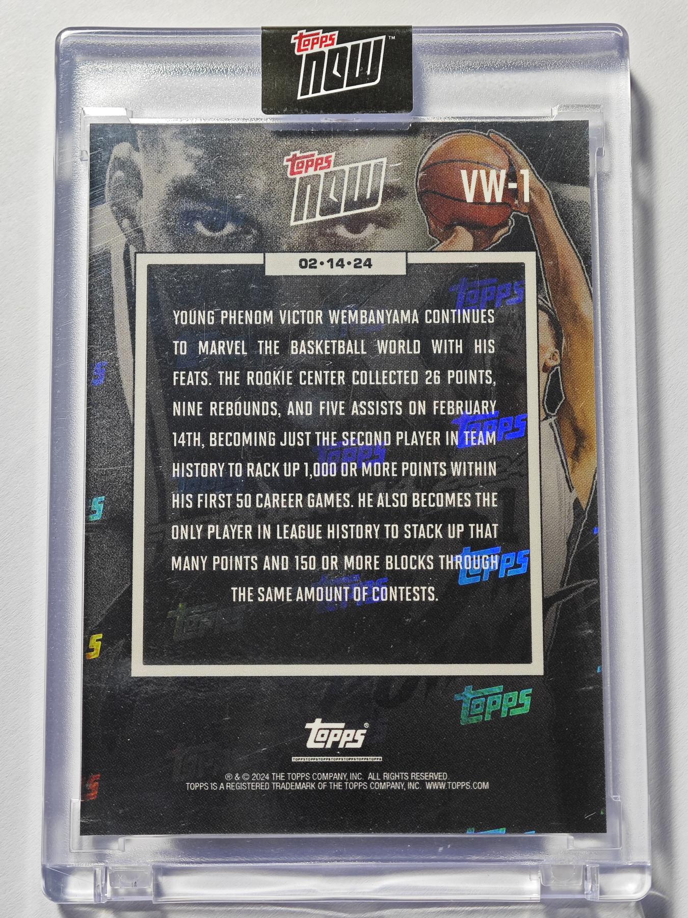 【德藏】 卡牌拍卖第13期【无每件最低收费❗️】 NBA 2024 Topps 维克托·文班亚马 职业生涯1000分 新秀 折射 特卡 (TOPPS原封砖)