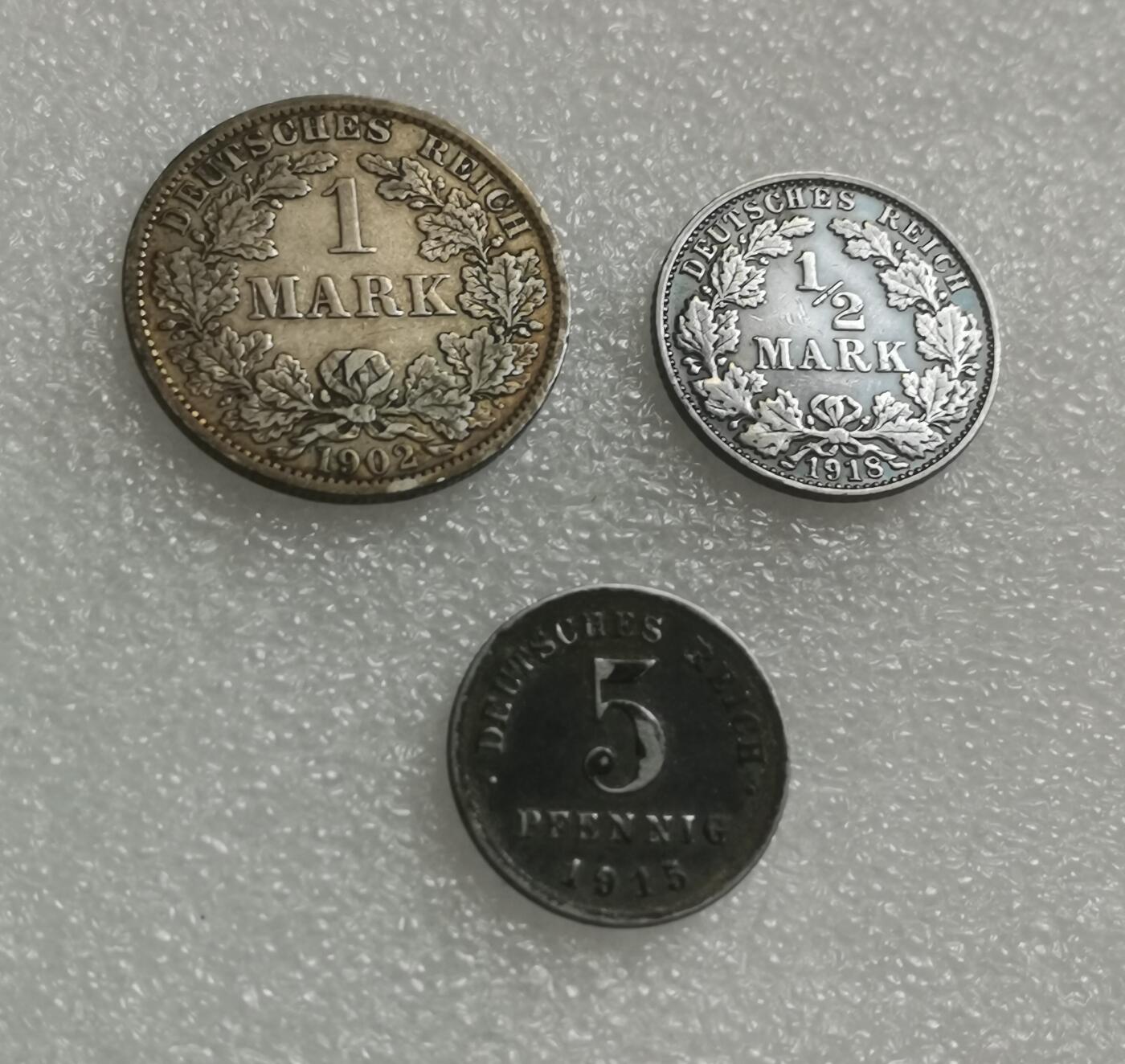 瓶子🏺第143期拍卖会  德国1902-1918年马克3枚  2枚银币