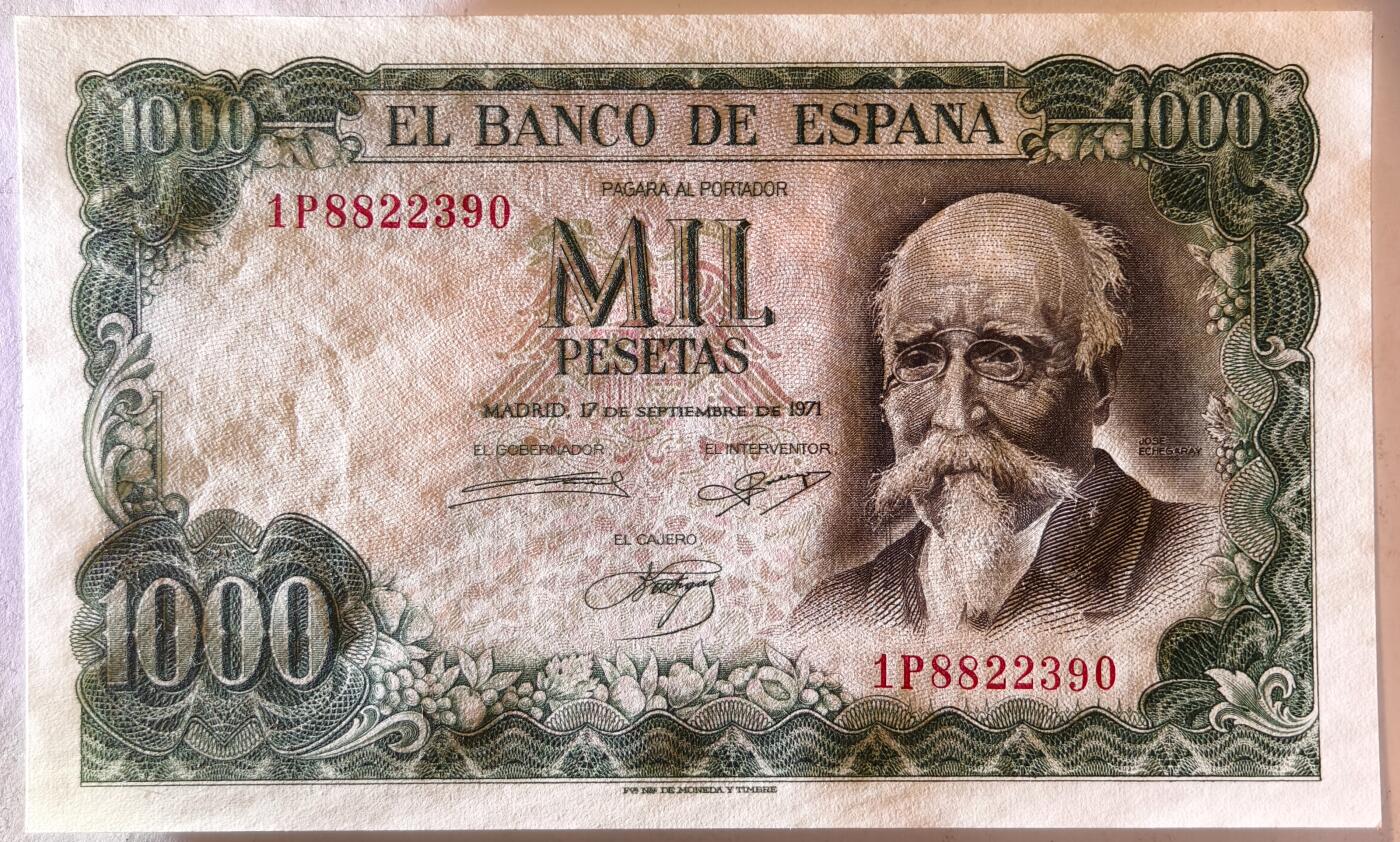 紫瑗钱币——第359期拍卖——纸币场 西班牙 1971(1974)年 何塞·埃切加赖 1000比塞塔 UNC (P-154)