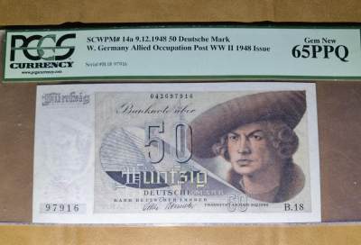 叁拾收藏第11期 - 德国1948年50马克  法郎纸  PCGS65OPQ