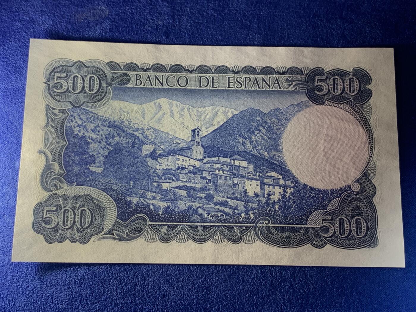 《竞宝斋》第274场- 周日，周一，周二  3场连拍 （全场包邮） 西班牙 1971 500 比塞塔纸币 细节见图