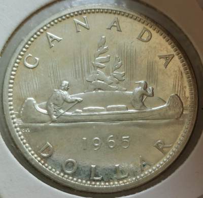 六一儿童节外国大银币专场（中拍皆有赠品），全场（新疆、西藏、港澳台除外）包邮，发货自带纸夹或圆盒防止磕碰 - 加拿大1965年双人独木舟精制大壹元银币，重23克，今日银价7.08元/克，纯银价132元