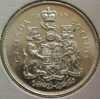 六一儿童节外国大银币专场（中拍皆有赠品），全场（新疆、西藏、港澳台除外）包邮，发货自带纸夹或圆盒防止磕碰 - 加拿大1965年精制50分硬币
