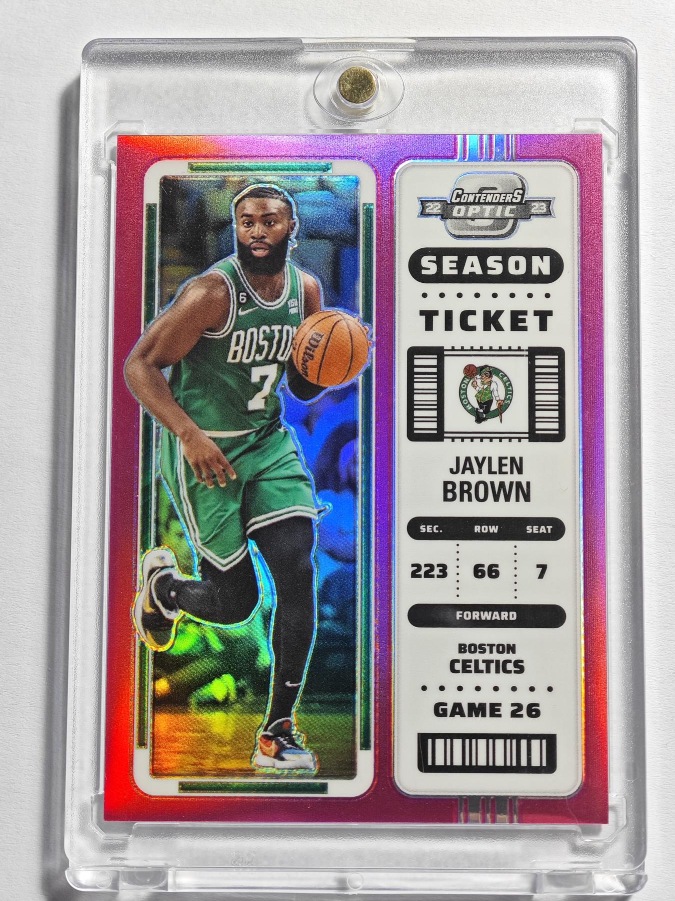 【德藏】 卡牌拍卖第13期【无每件最低收费❗️】 PANINI CONTENDERS OPTIC 凯尔特人 杰伦·布朗 粉折 75/75编 尾编 (本卡包装为全新：卡砖、卡砖膜)
