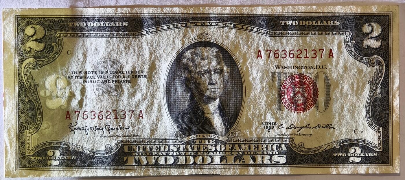 紫瑗钱币——第359期拍卖——纸币场 美国 1953年 C序列 托马斯·杰斐逊 2美元 红印 政府券 AU