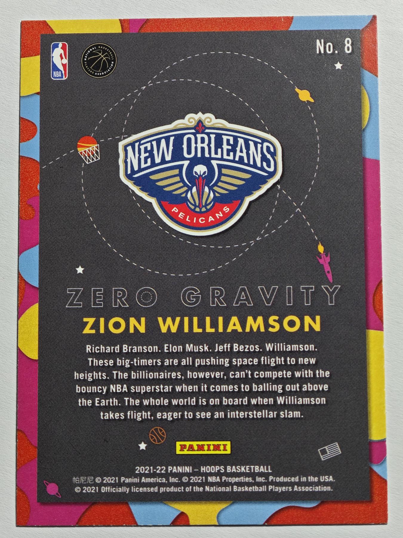 【德藏】 卡牌拍卖第13期【无每件最低收费❗️】  NBA 2021-22年 PANINI HOPPS 鹈鹕 蔡恩·威廉森 / 锡安·威廉姆森 特卡 (本卡包装为全新：卡膜、卡夹、卡夹膜)