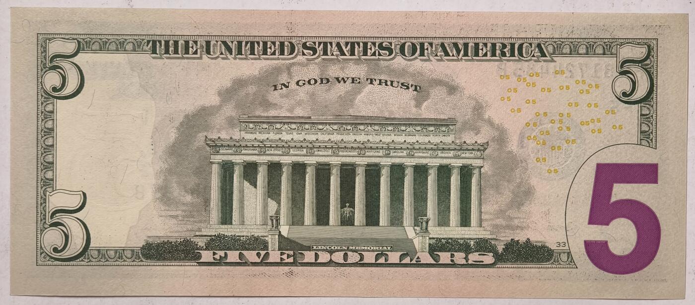 紫瑗钱币——第359期拍卖——纸币场 美国 2017年 F版 A序列 亚伯拉罕·林肯 5美元 彩色版 UNC