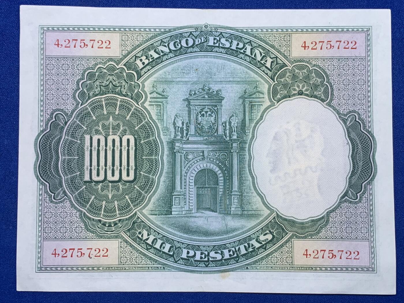 《竞宝斋》第274场- 周日，周一，周二  3场连拍 （全场包邮） 西班牙 1925 1000比塞塔 纸币 巨大规格 细节见图