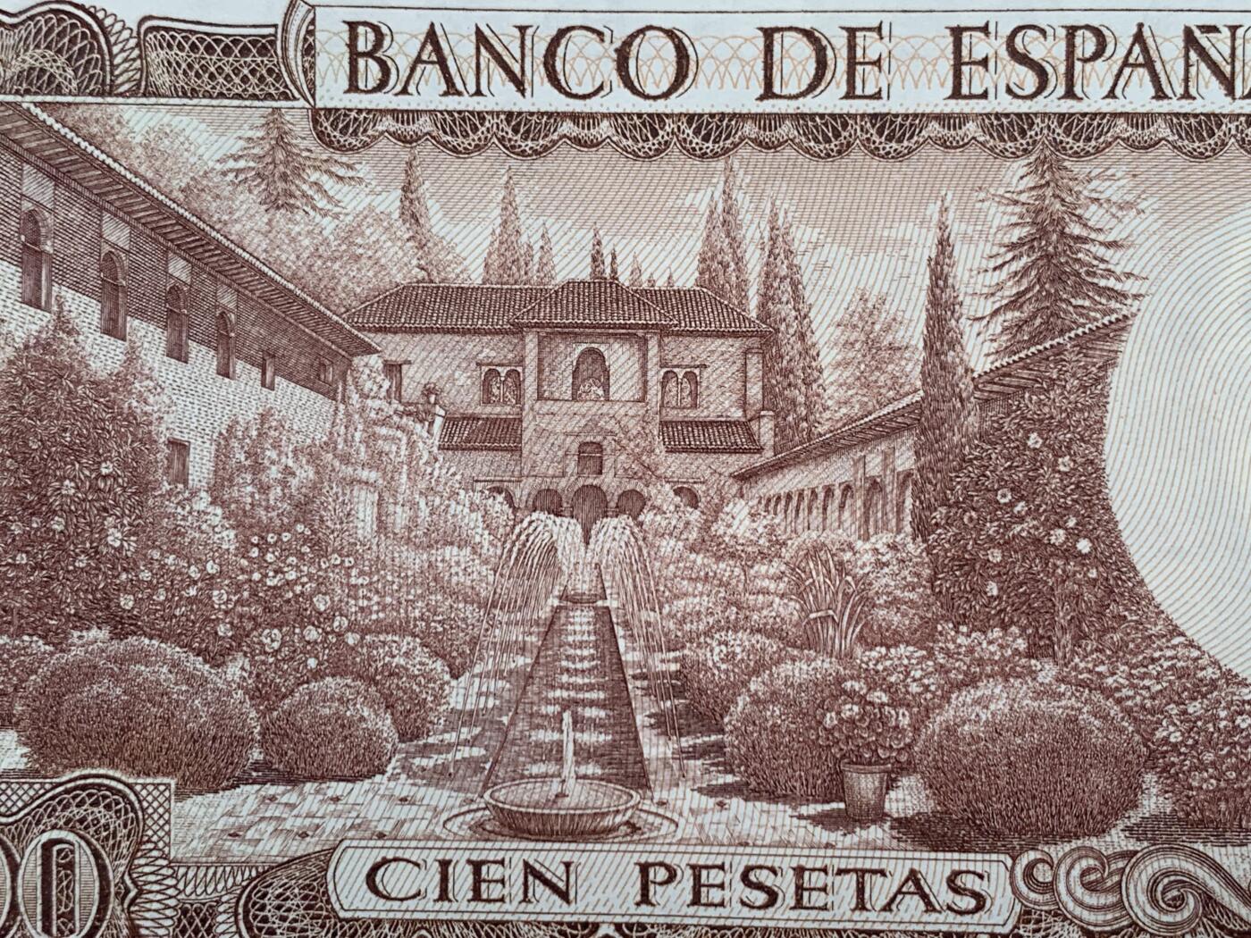 《竞宝斋》第274场- 周日，周一，周二  3场连拍 （全场包邮） 西班牙 1970 100比塞塔纸币 细节见图