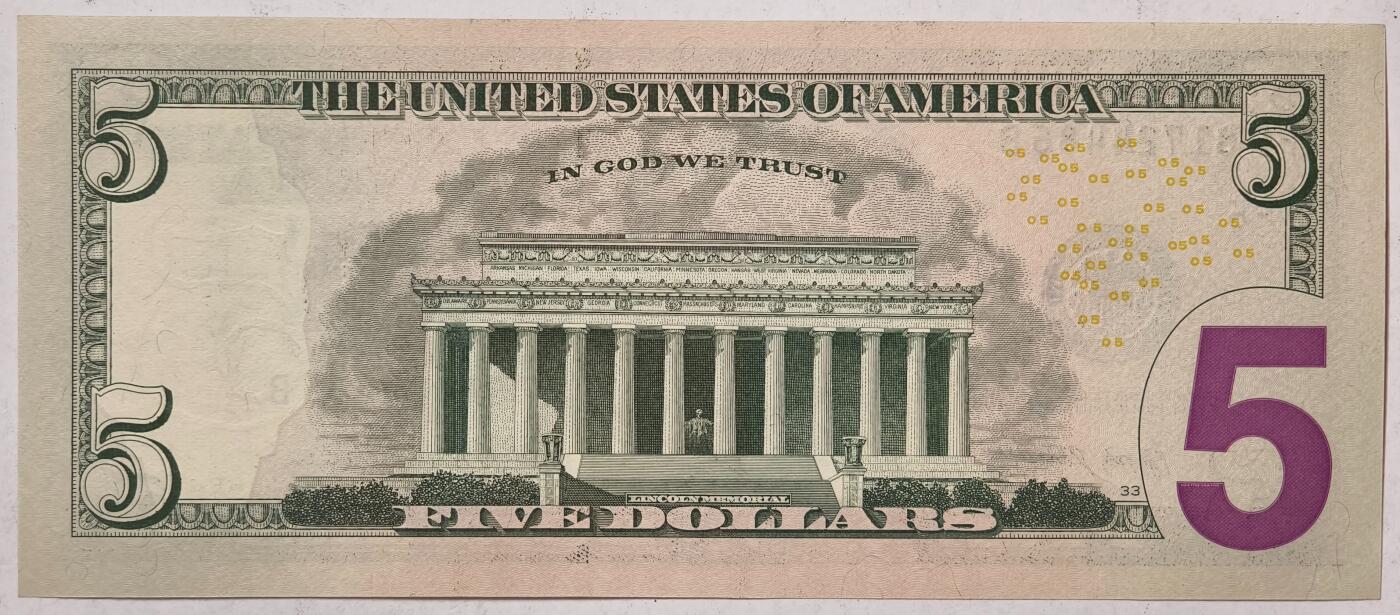 紫瑗钱币——第359期拍卖——纸币场 美国 2017年 F版 A序列 亚伯拉罕·林肯 5美元 彩色版 UNC