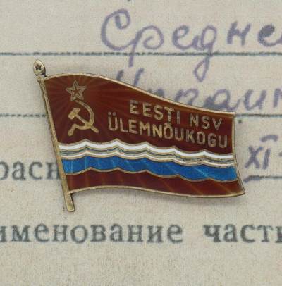 【涛泉堂】第29期（6月9日）苏联苏维埃代表证（小旗子）徽章专场拍卖 - 苏联爱沙尼亚最高苏维埃代表证章(小旗子）别针版