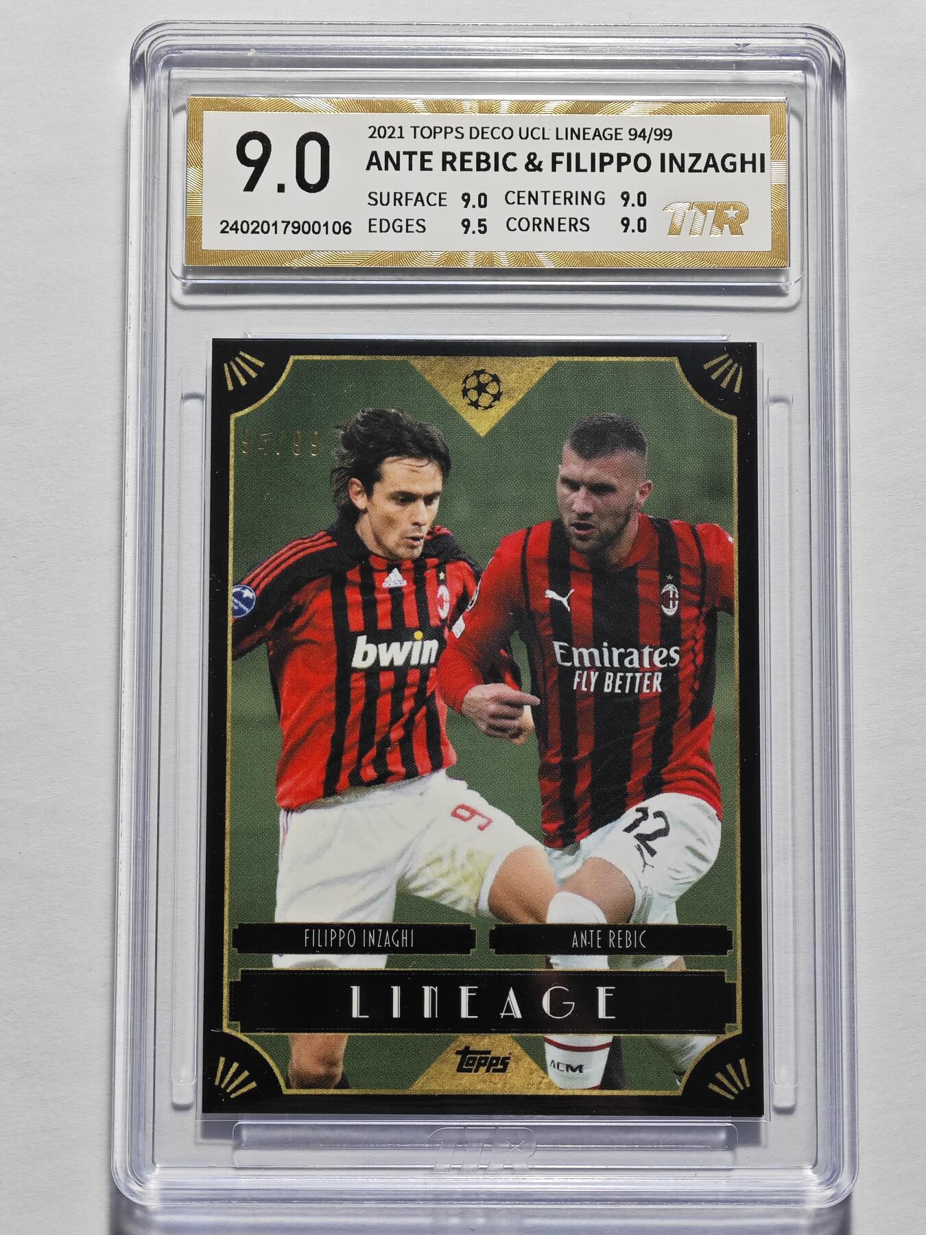 【德藏】 卡牌拍卖第13期【无每件最低收费❗️】 欧冠 2021 Topps LINEAGE AC米兰 安特·雷比奇 & 菲利波·因扎吉 99编 双人特卡 TTR 9