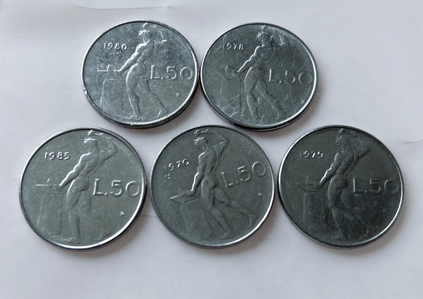 第一海外回流一元起拍收藏 散币专场 第92期 意大利50里拉 5枚