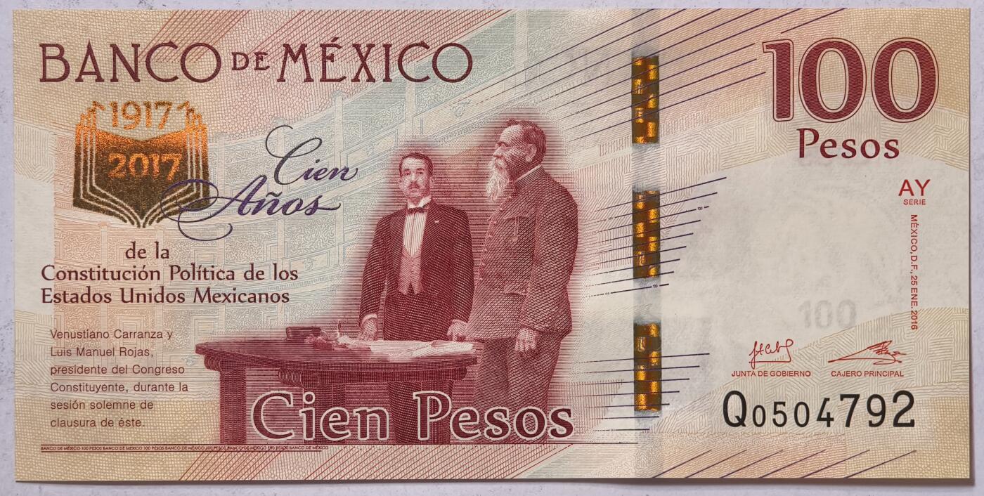 紫瑗钱币——第373期拍卖——纸币场 墨西哥 2017年 宪法颁布100周年 纪念钞 100比索 UNC