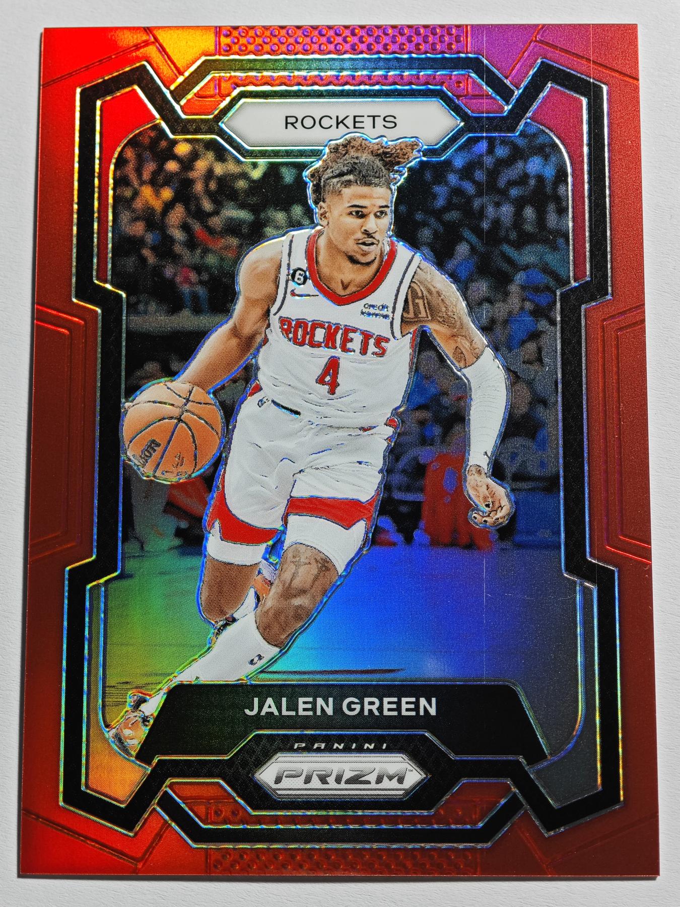 【德藏】 卡牌拍卖第13期【无每件最低收费❗️】 NBA 2023-24 PANINI PRIZM 火箭 杰伦·格林 红折 299编 (本卡包装为全新：卡膜、卡夹、卡夹膜)