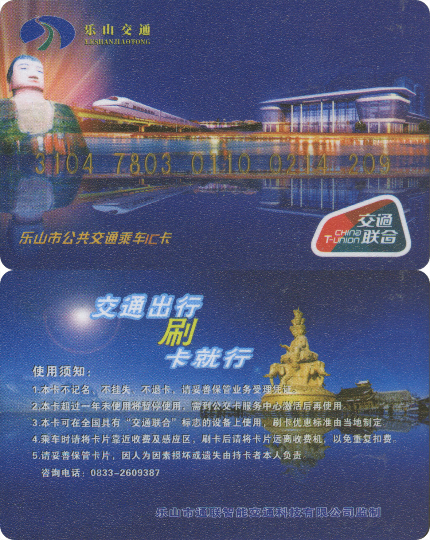 捡漏专场(第十三场)(四川&青海) 乐山市公共交通乘车IC卡 普通卡磨砂版 尾三209 无数据 全新