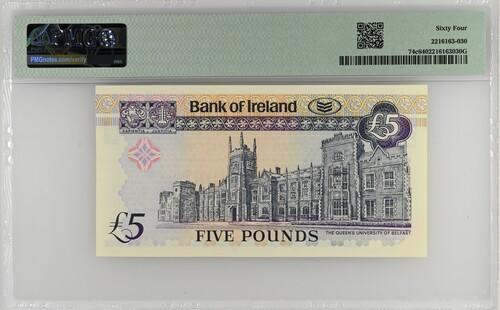 2026三月第三期，总第220期 爱尔兰银行2000年5镑PMG64分 十位小号000092，爱尔兰银行徽章和贝尔法斯特女王大学