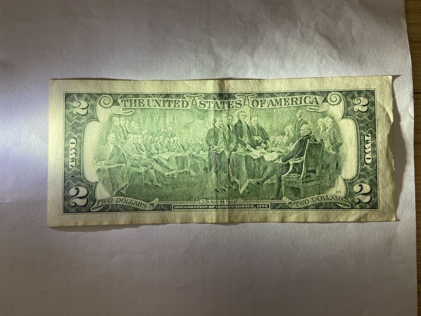 【炜奕收藏】裸钞专场第5期 【L14975334A】美国2美元，XF品相