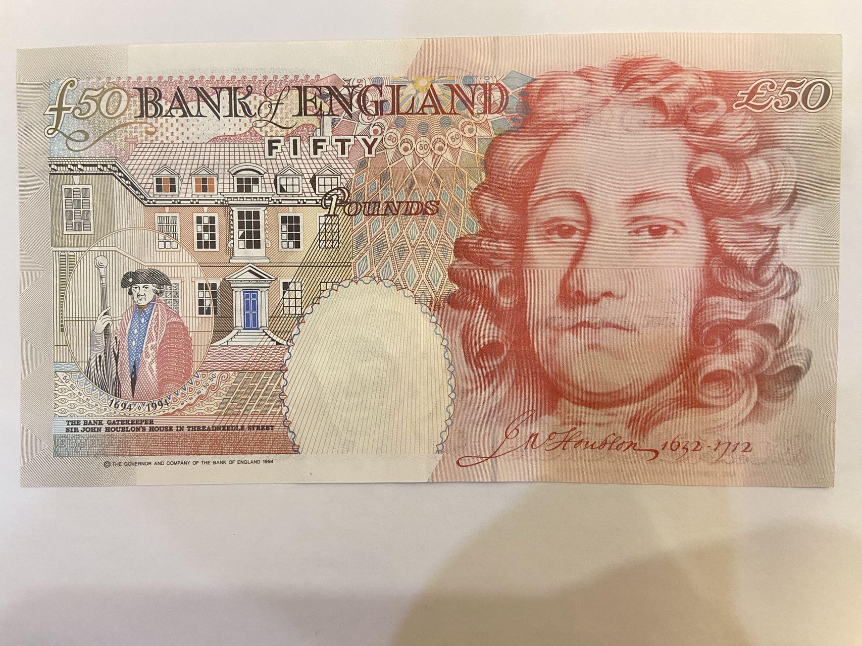 【炜奕收藏】裸钞专场第5期 【R50881068】英国E序列50磅，倒置号，AUC品相