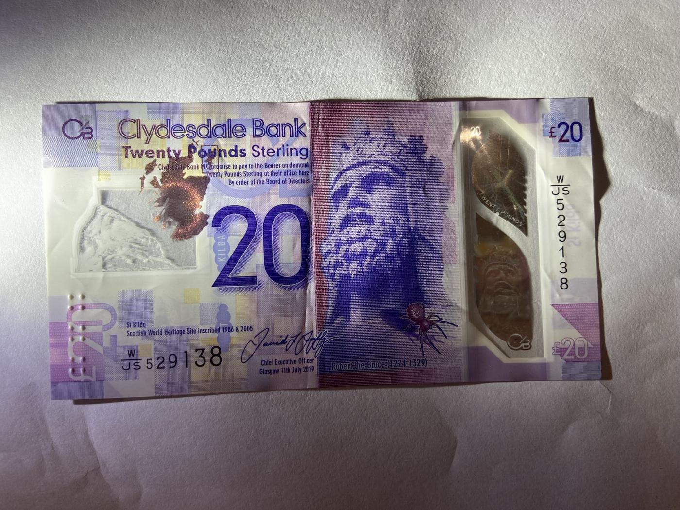 【炜奕收藏】裸钞专场第5期 【WJS529138】苏格兰克莱斯戴尔20磅，XF品相