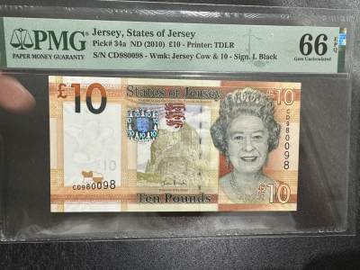《外钞收藏家》第三百八十五期 - 2010年泽西10镑 无47 PMG66 靓号