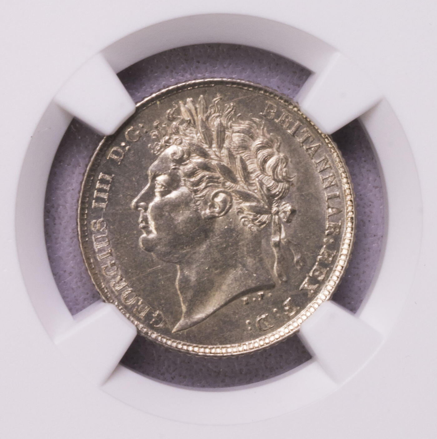 NGC-MS62 1825英国乔四盾徽版的6便士银币 稀少版本