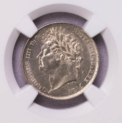 NGC-MS62 1825英国乔四盾徽版的6便士银币 稀少版本 - NGC-MS62 1825英国乔四盾徽版的6便士银币 稀少版本
