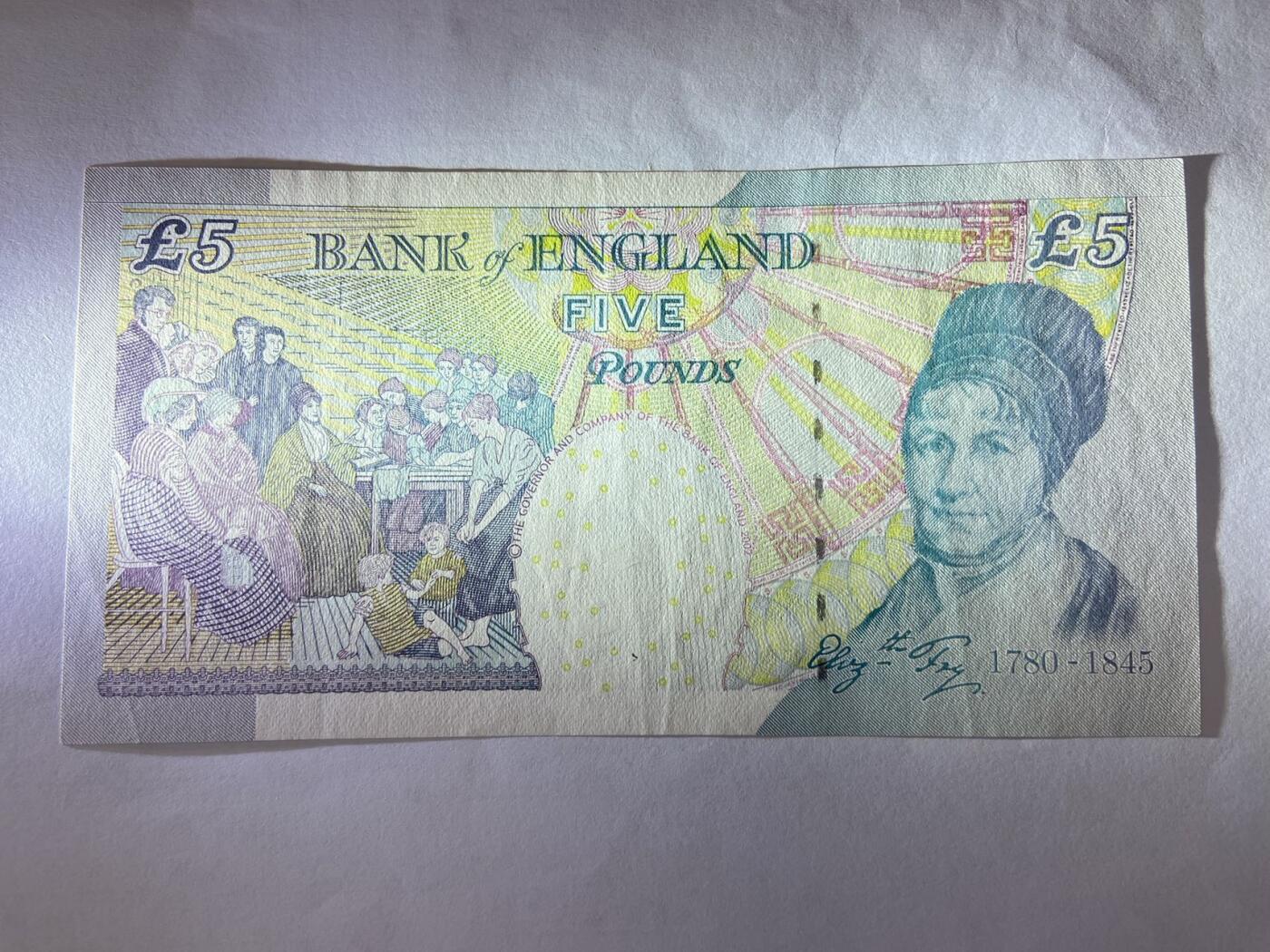 【炜奕收藏】裸钞专场第5期 【LE71374616】英国E序列再版5磅，AUC品相