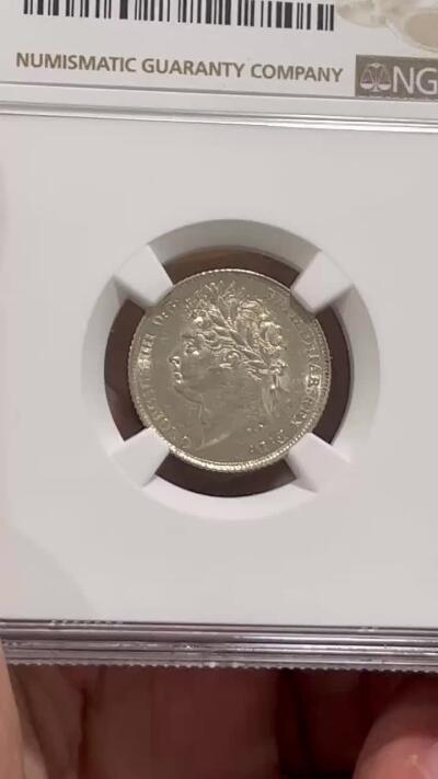 NGC-MS62 1825英国乔四盾徽版的6便士银币 稀少版本