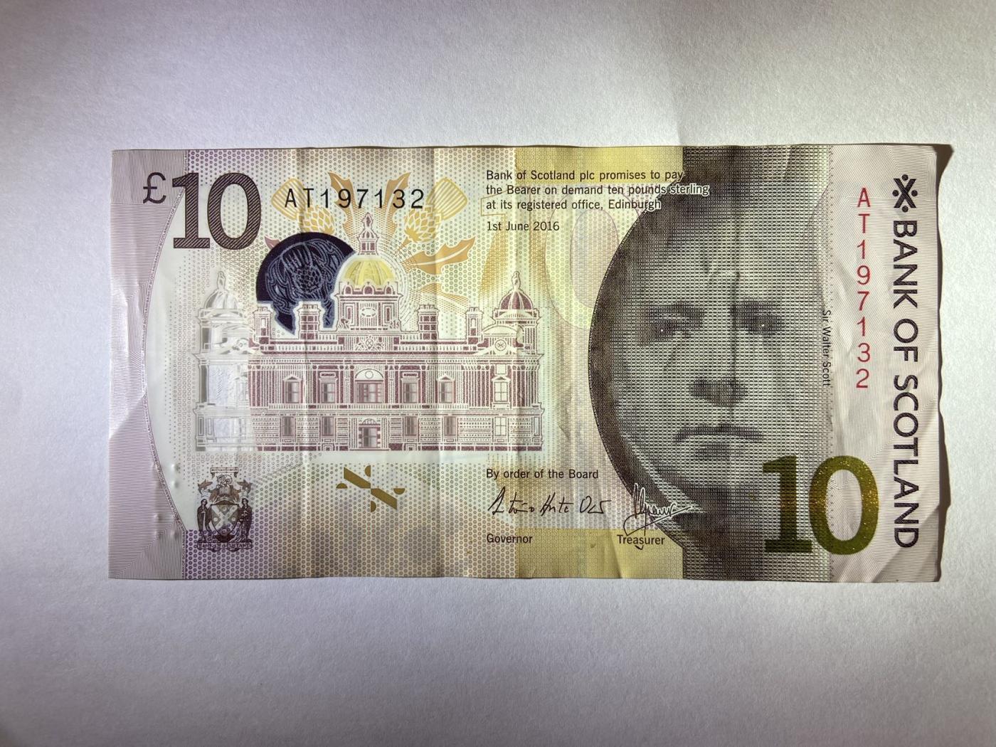 【炜奕收藏】裸钞专场第5期 【AT197132】苏格兰10磅，流通品相