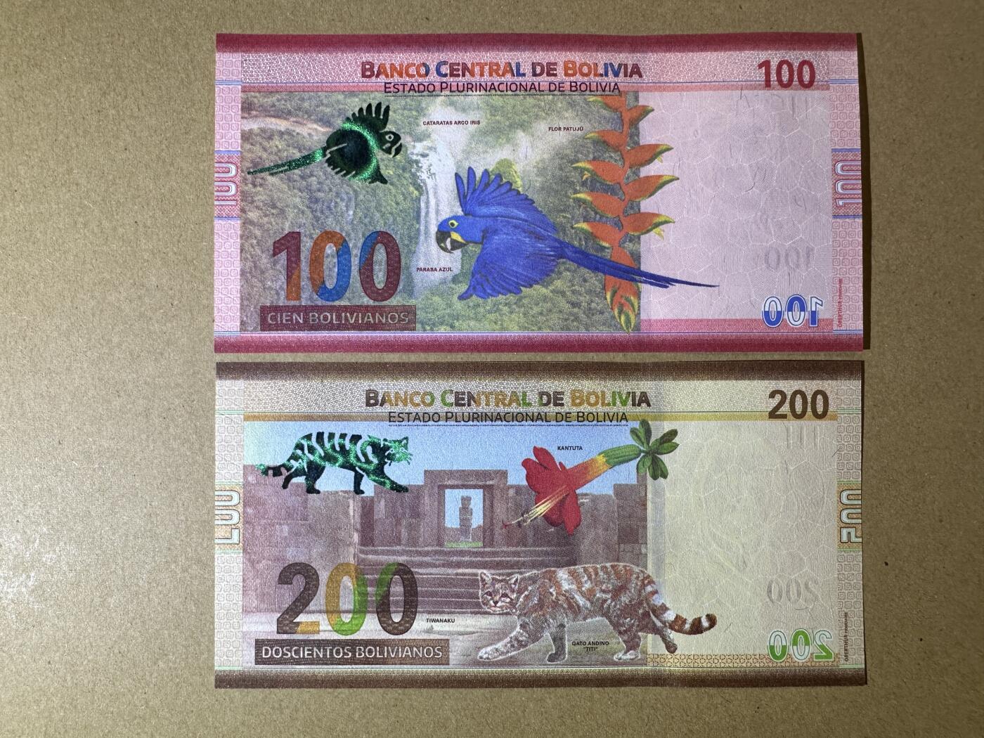 《张总收藏》152期-海外套币超精品场 玻利维亚100、200玻利维亚诺2张 UNC 2018年版 无4