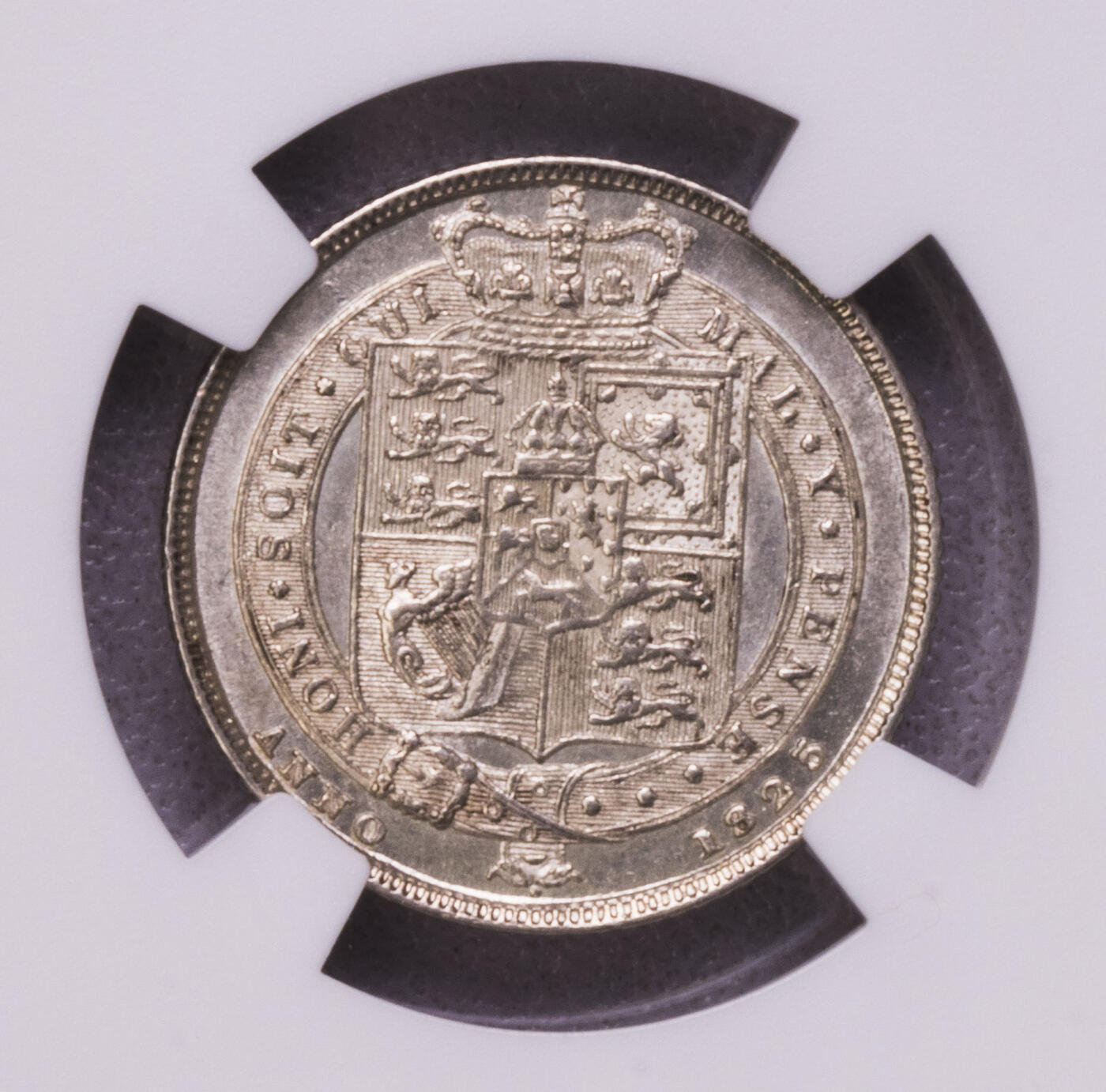 NGC-MS62 1825英国乔四盾徽版的6便士银币 稀少版本