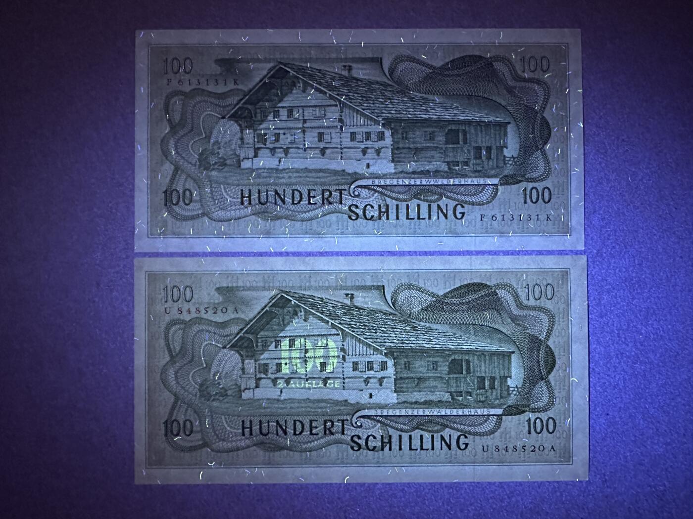 《张总收藏》152期-海外套币超精品场 奥地利100先令2张 UNC 1969年 瑞士女画家考夫曼 初版再版各1张