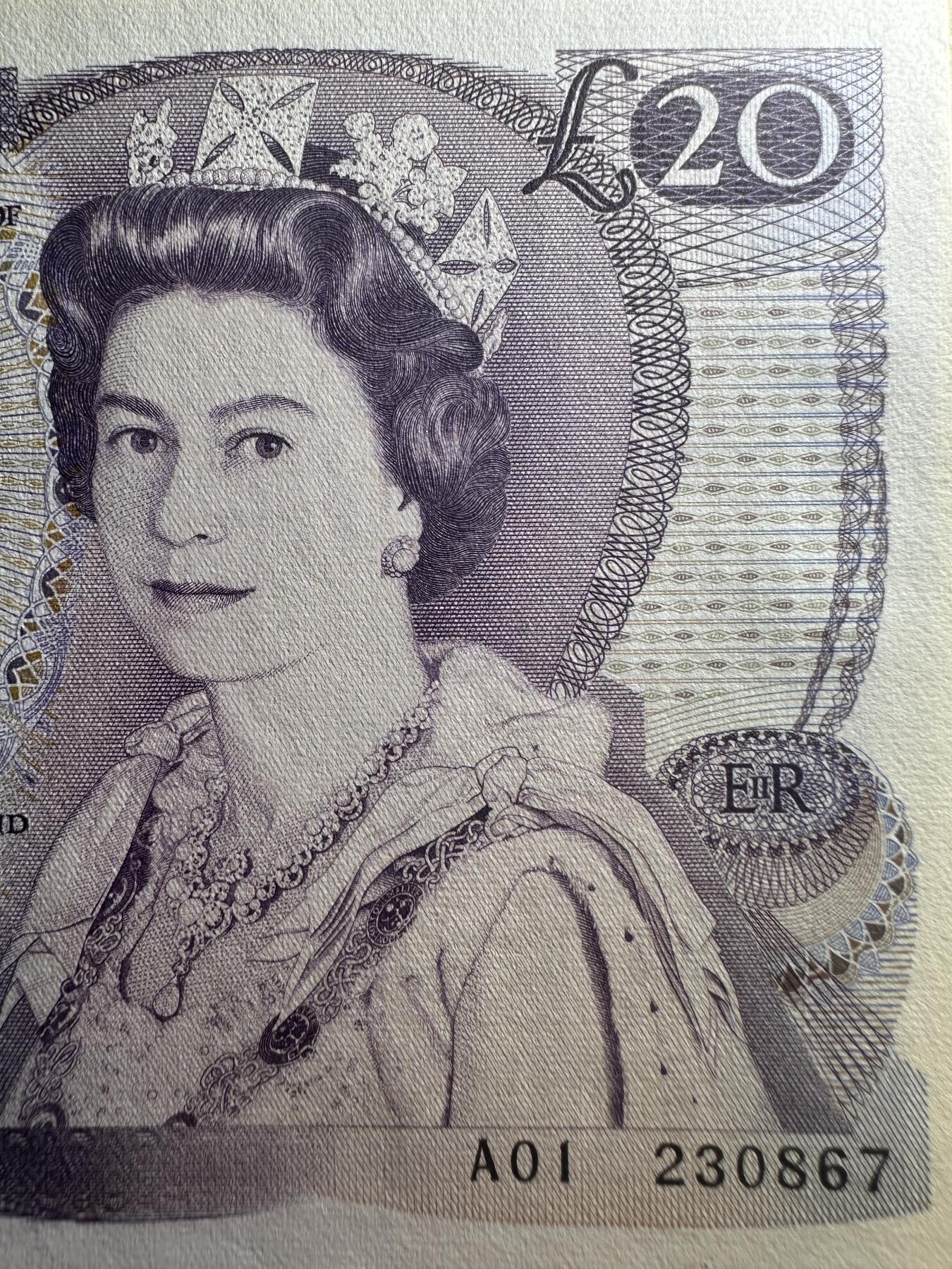 《张总收藏》152期-海外套币超精品场 英格兰20镑 UNC D序列 1970年 仅发行不到1年 稀少的首签J. S. Fforde 更稀少的A01冠 凑套必备 无4