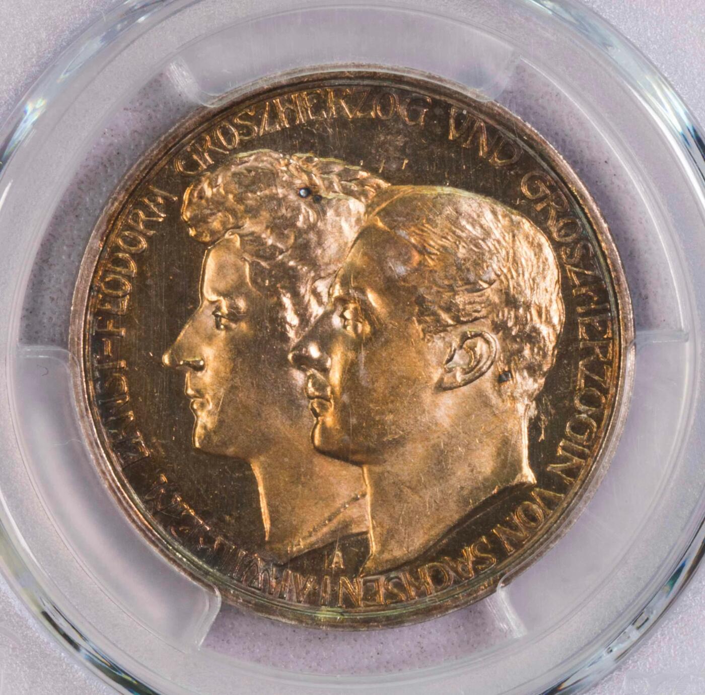 PCGS-PR64 1910萨克森魏玛3马克双头银币PF 五彩镜面