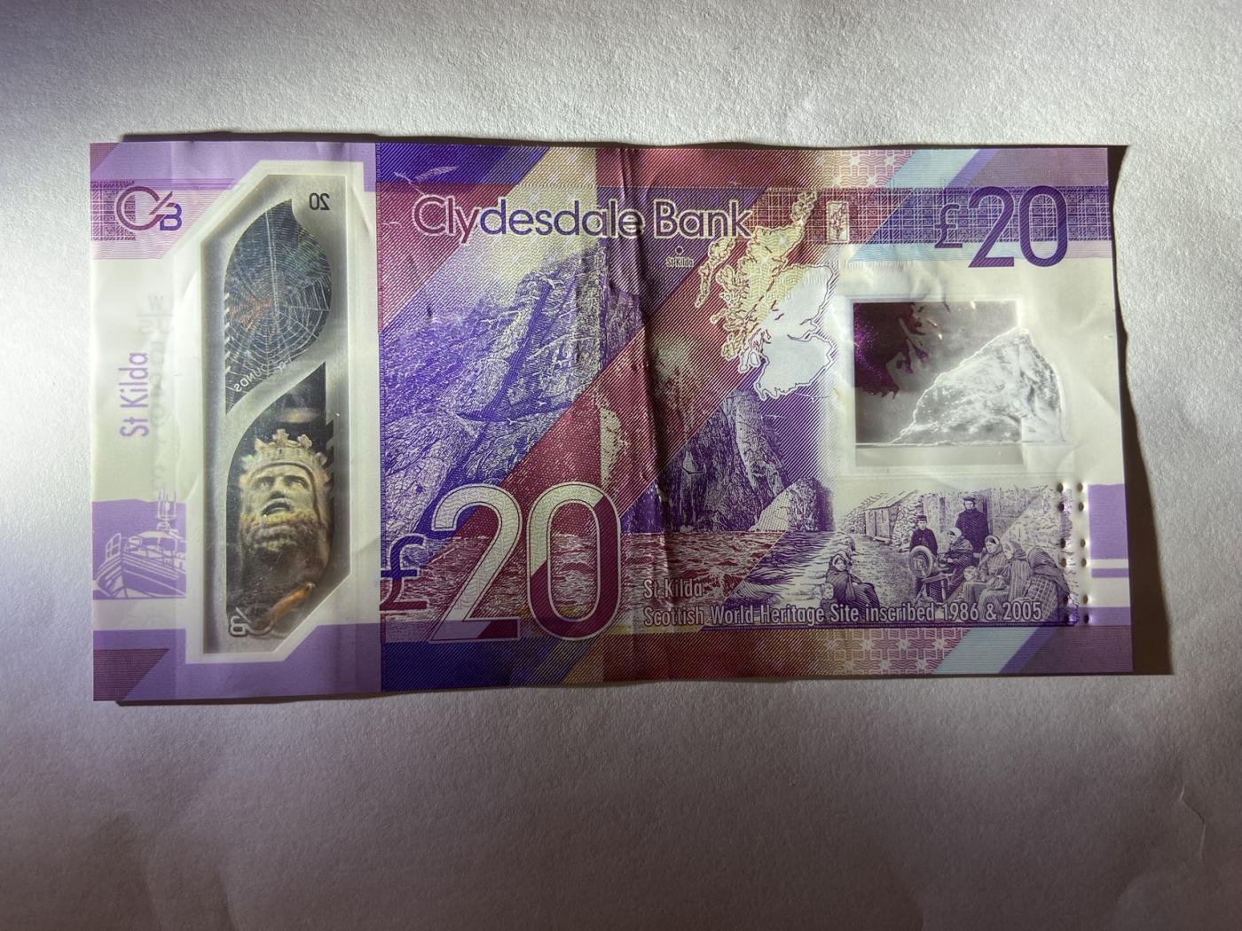 【炜奕收藏】裸钞专场第5期 【WJS529138】苏格兰克莱斯戴尔20磅，XF品相