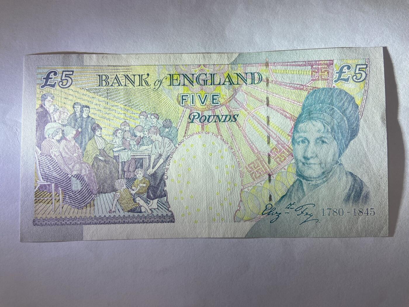 【炜奕收藏】裸钞专场第5期 【KB14719160】英国E序列再版5磅，AUC品相