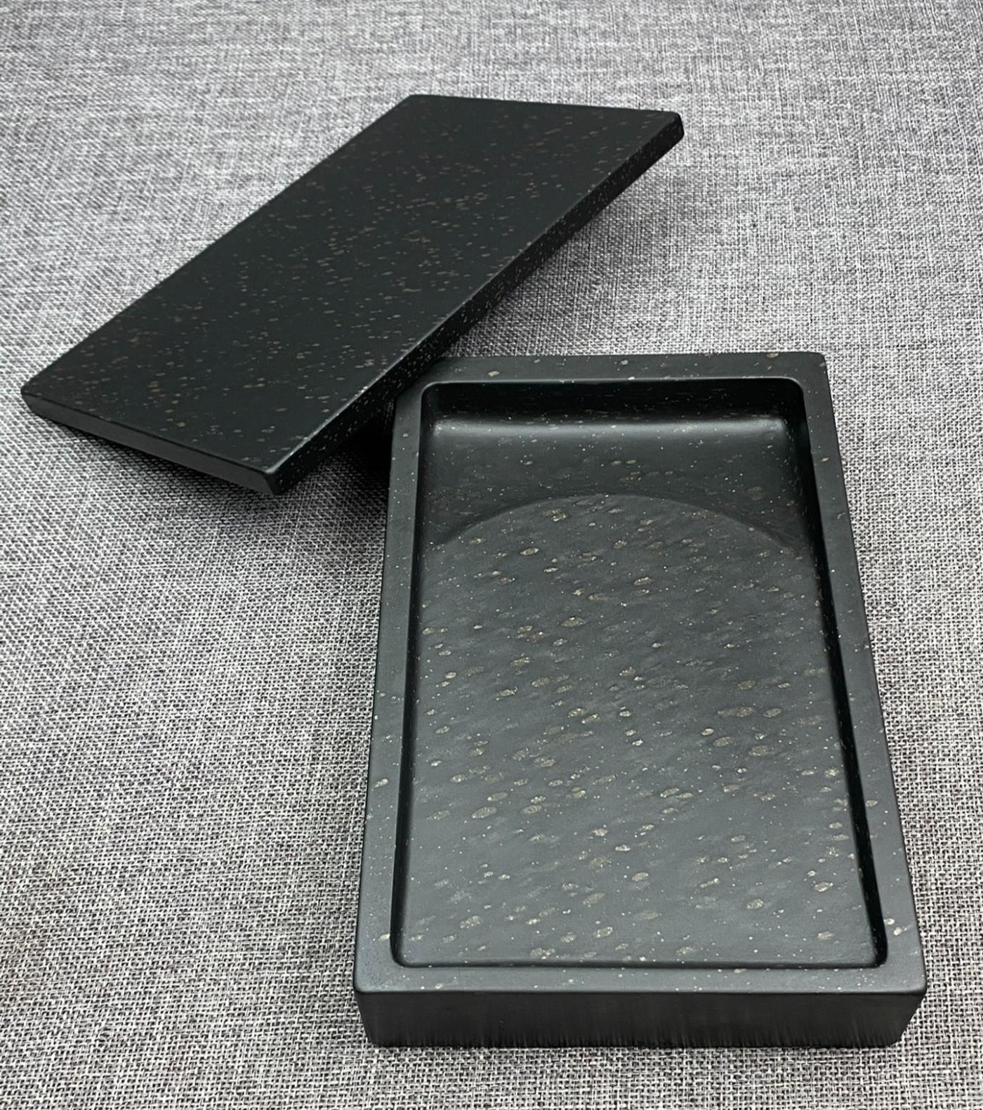 《灿若星辰》满天星暴雨金星石带盖门字砚石函砚素砚文人砚文房四宝砚台