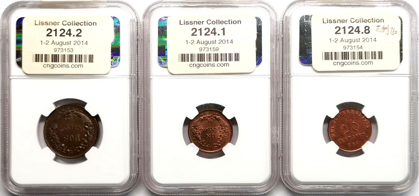 凡希社世界钱币微拍第二百七十一期 1934/5秘鲁1/2/20分铜币三枚NGC