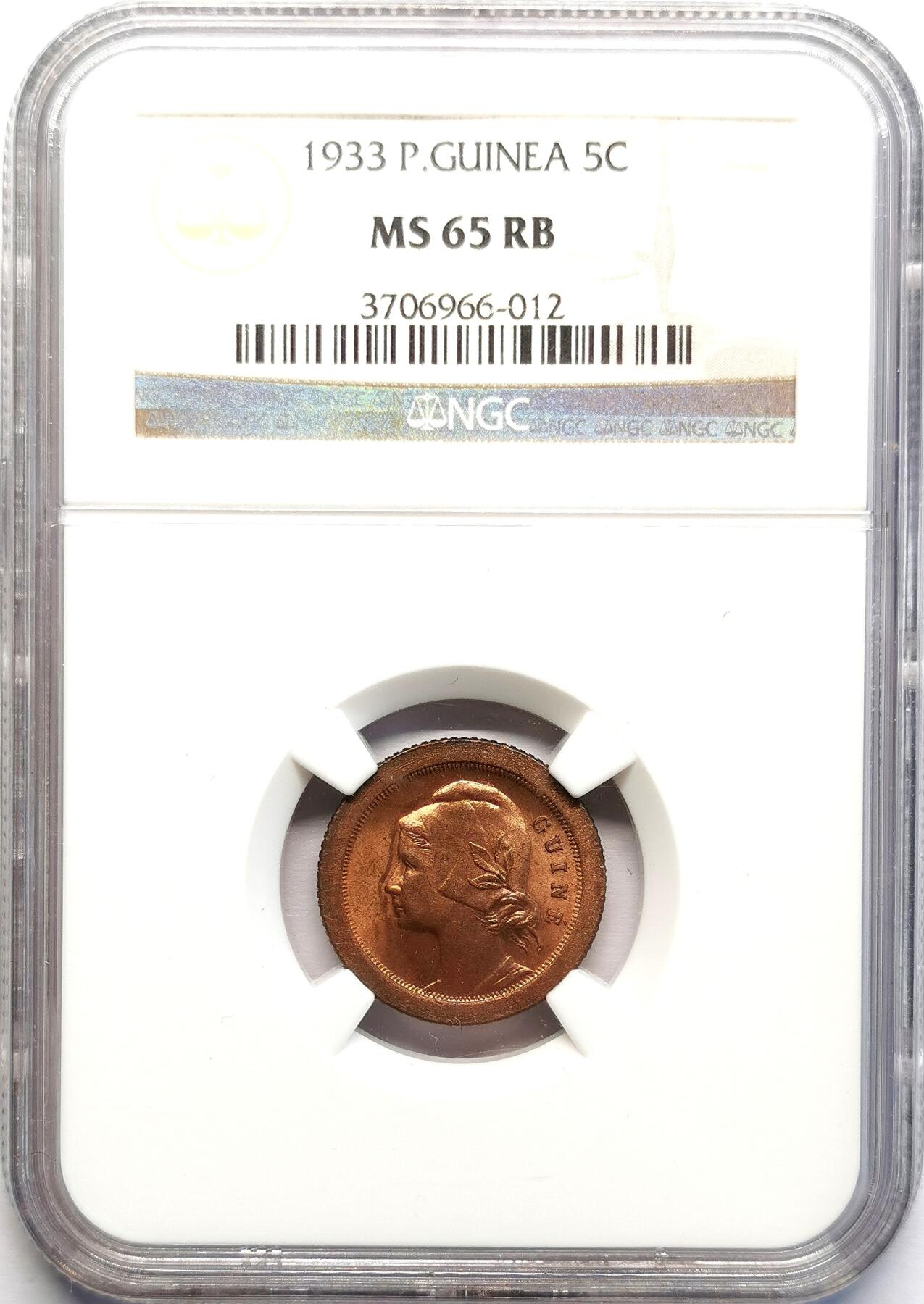 凡希社世界钱币微拍第二百七十一期 1933葡属几内亚5分铜币NGC-MS65，高分稀见品种！