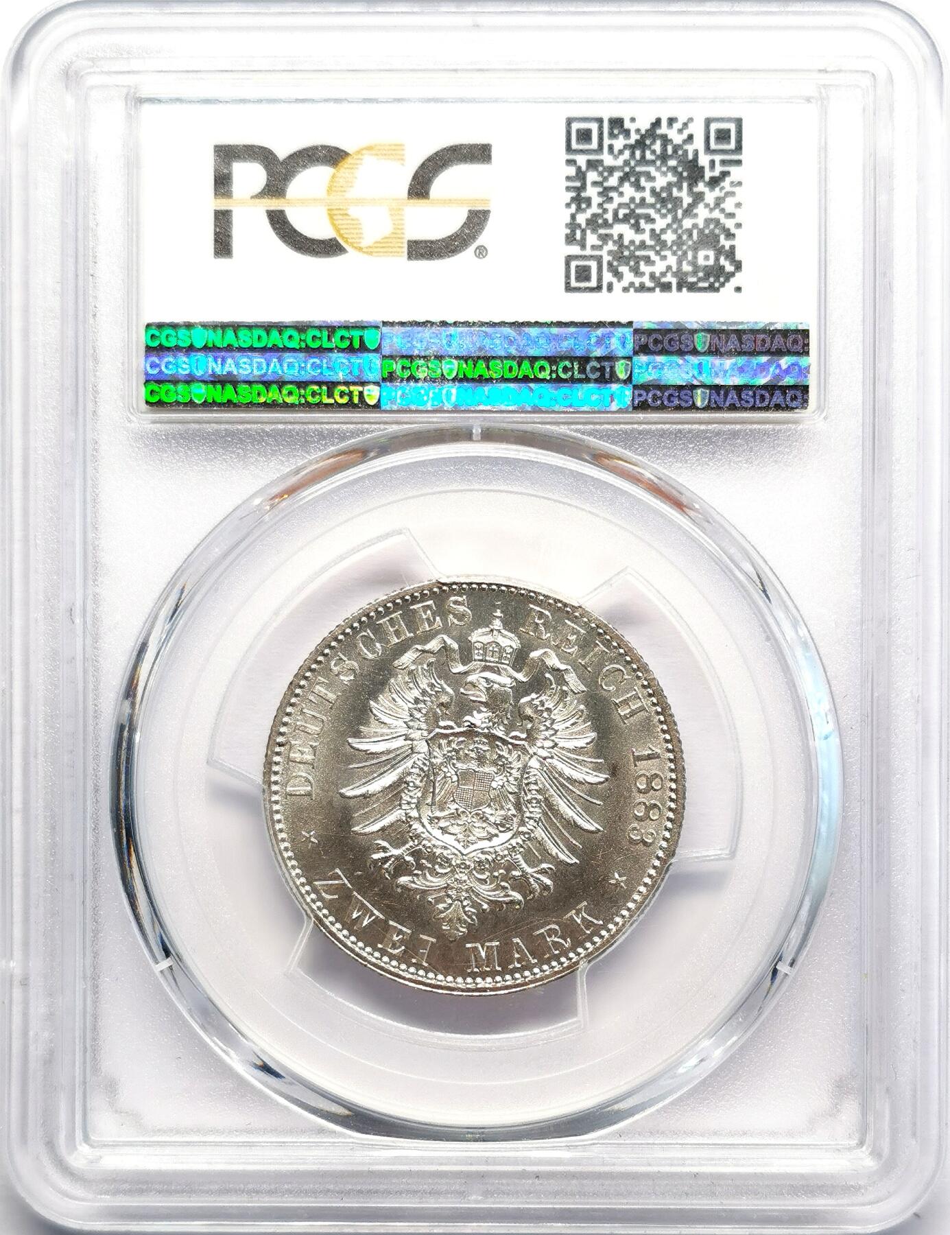 凡希社世界钱币微拍第二百七十一期 荐！1883A德意志帝国德皇威廉一世2马克短翅鹰PCGS-MS64，原色银光收藏级精品，后期稀有年份！