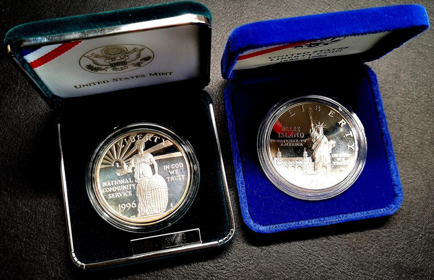 凡希社世界钱币微拍第二百七十一期 1986/1996美国纪念壹元精铸两枚原厂盒证！